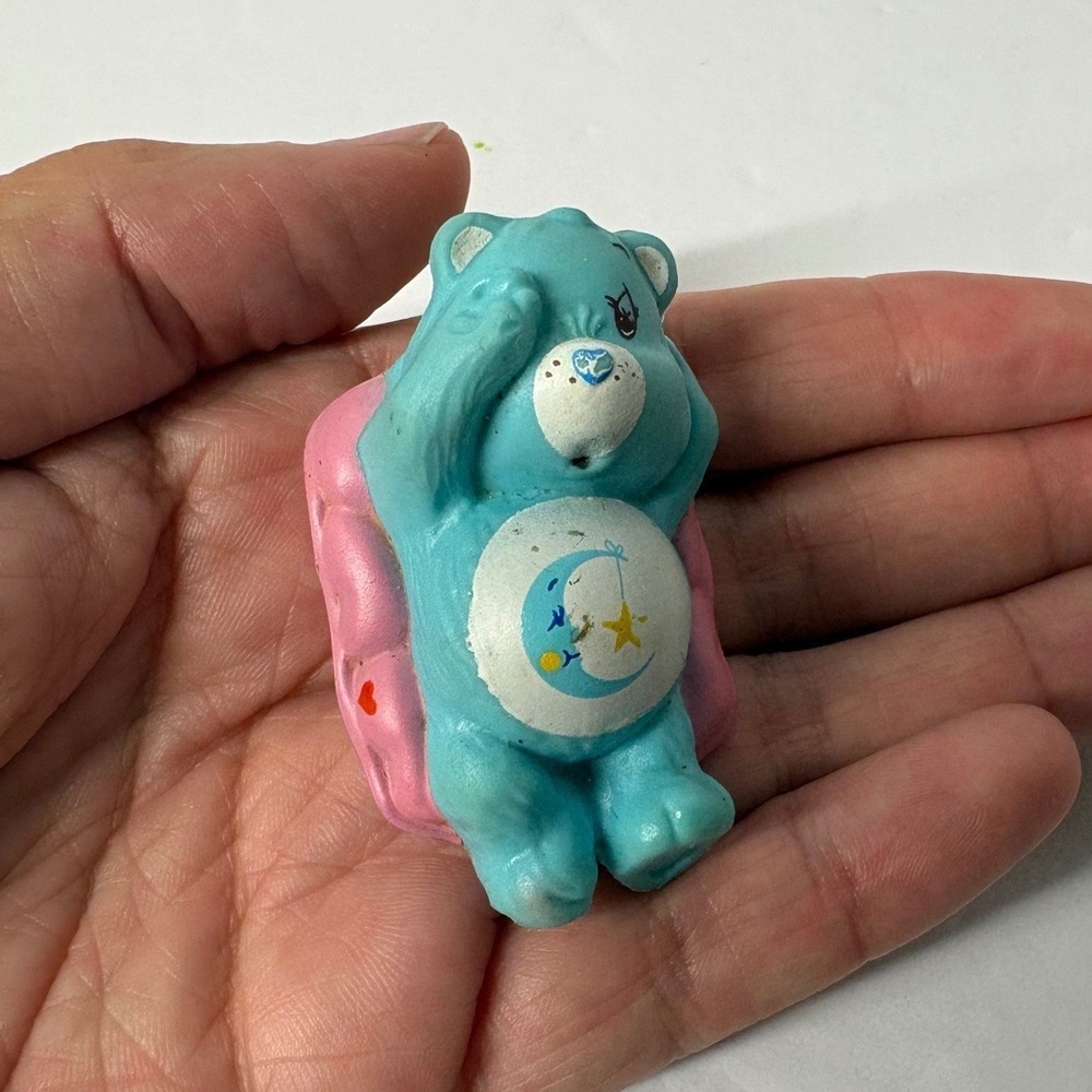 Vintage 1980s Care Bears Bedtime Bear Mini Figure Blue Pink Pillow AGC Toy